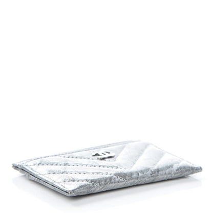 Chanel Patent Metallic Crumpled Calfskin Chevron Quilted Card Holder Silver 4 of 9