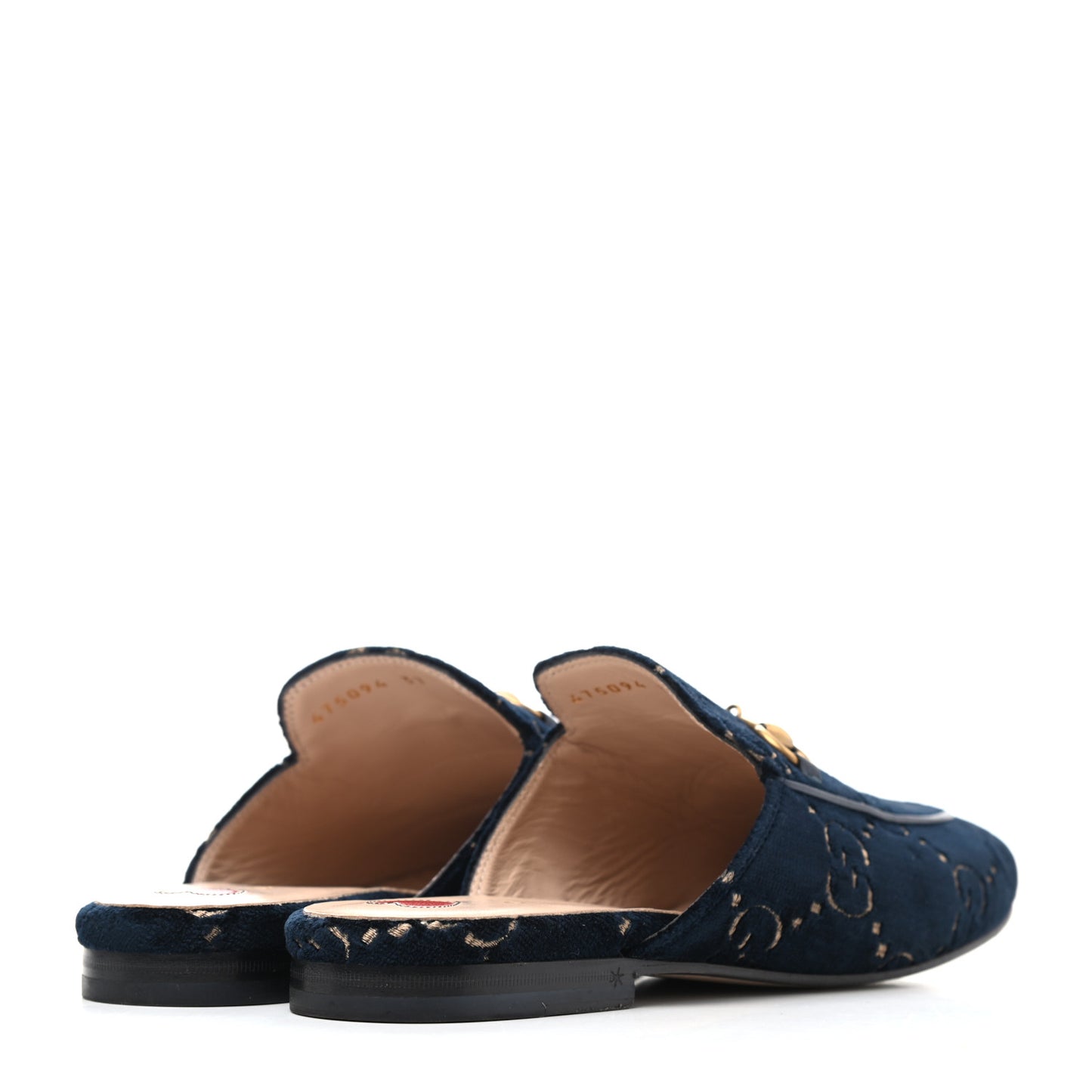 Velvet GG Monogram Womens Princetown Slippers 37 Blue Beige