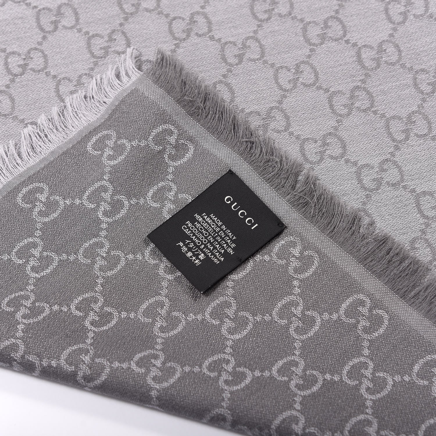 Gucci Wool Silk Monogram GGWeb Fringe Shawl Pearl Medium Grey 3 of 4