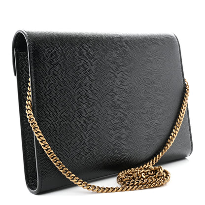 Saint Laurent Grain De Poudre Monogram Cassandra Chain Wallet Black 3 of 11