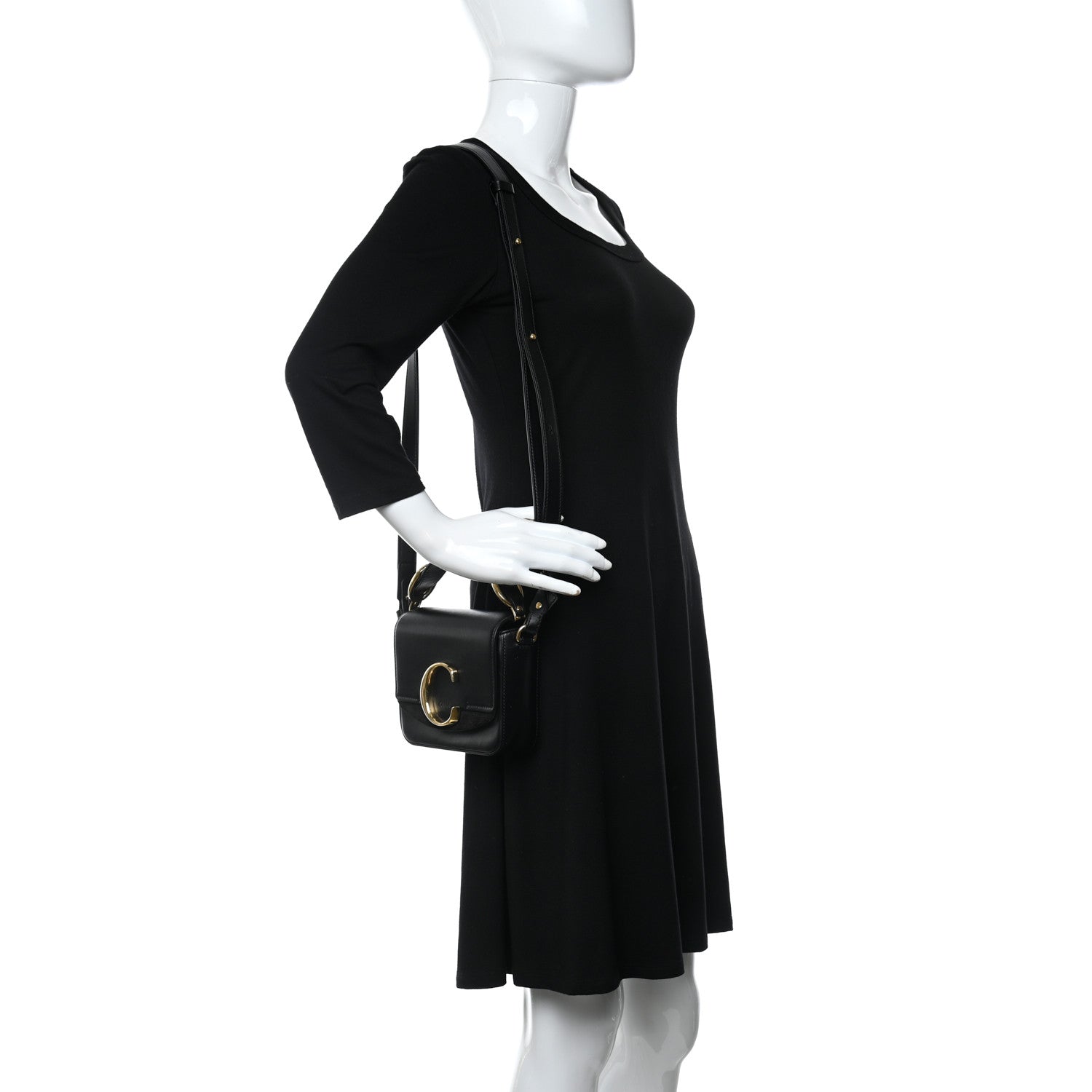 Chloe Shiny Calfskin Suede Mini C Double Carry Black 2 of 14