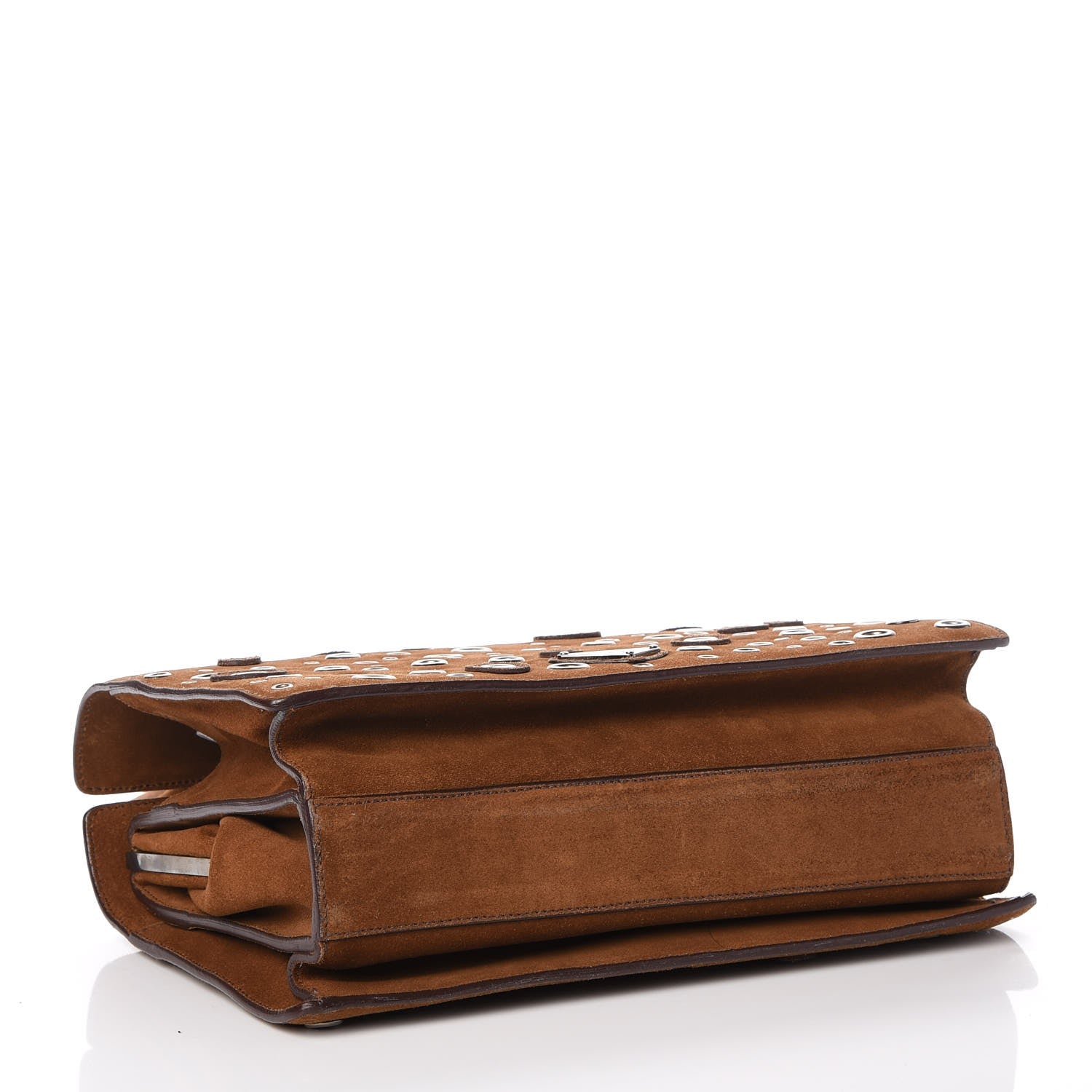 Prada Suede Grommet Frame Satchel Tabacco 4 of 22