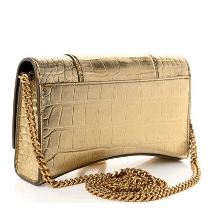 Balenciaga Metallic Calfskin Crocodile Embossed Hourglass Chain Bag Gold 3 of 10