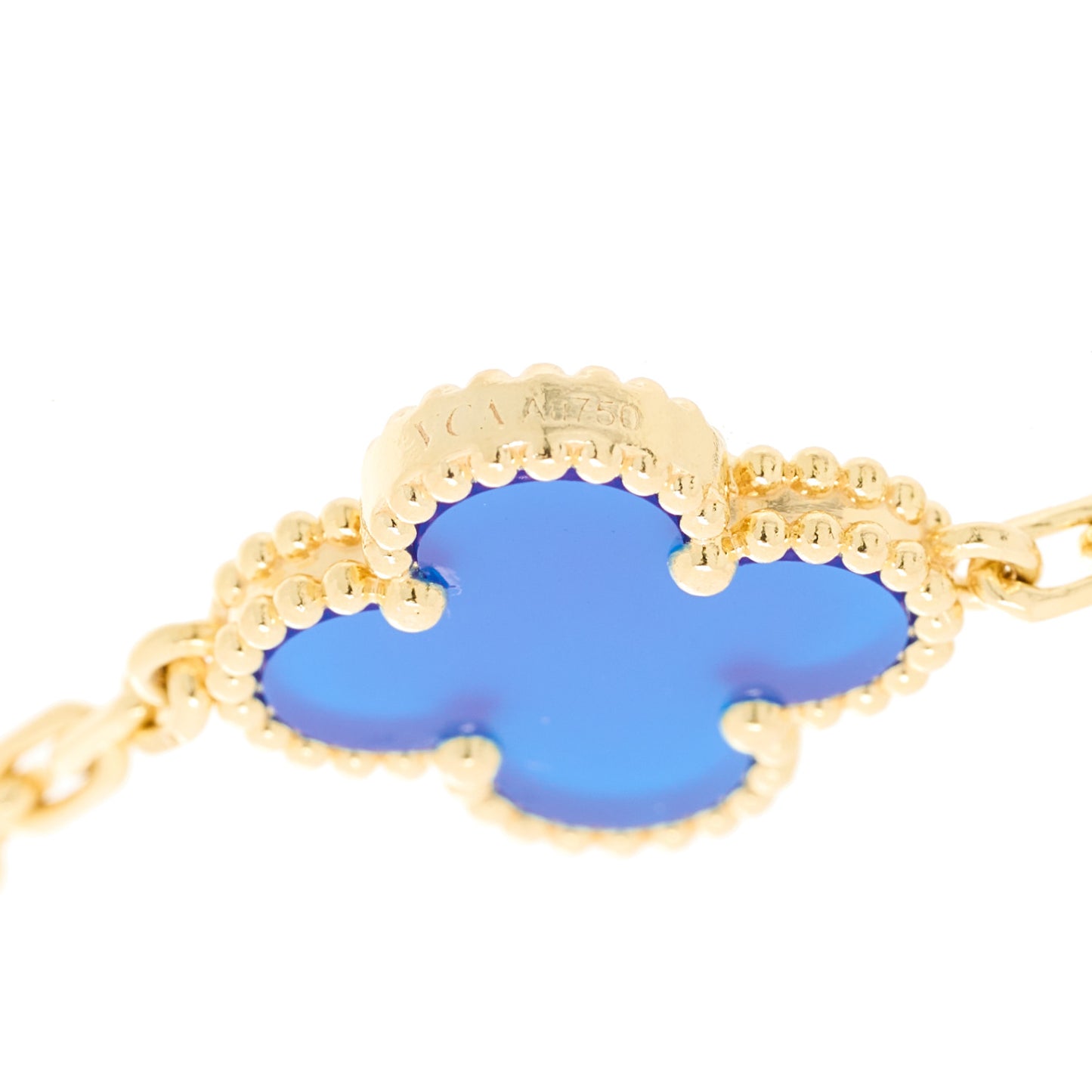 18K Yellow Gold Blue Agate 5 Motifs Vintage Alhambra Bracelet