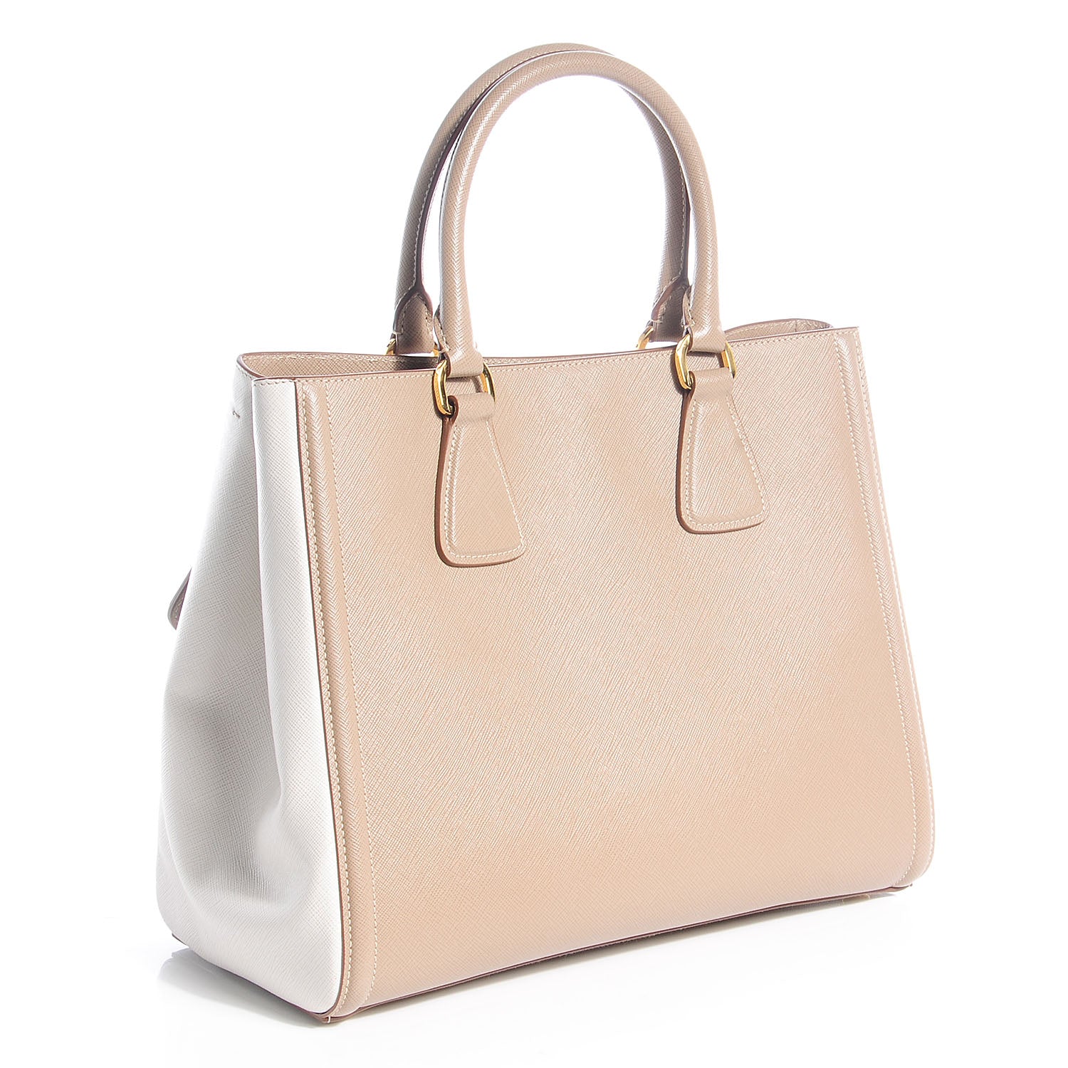 Prada Saffiano Lux Bi-Color Tote Visone Talco 4 of 11