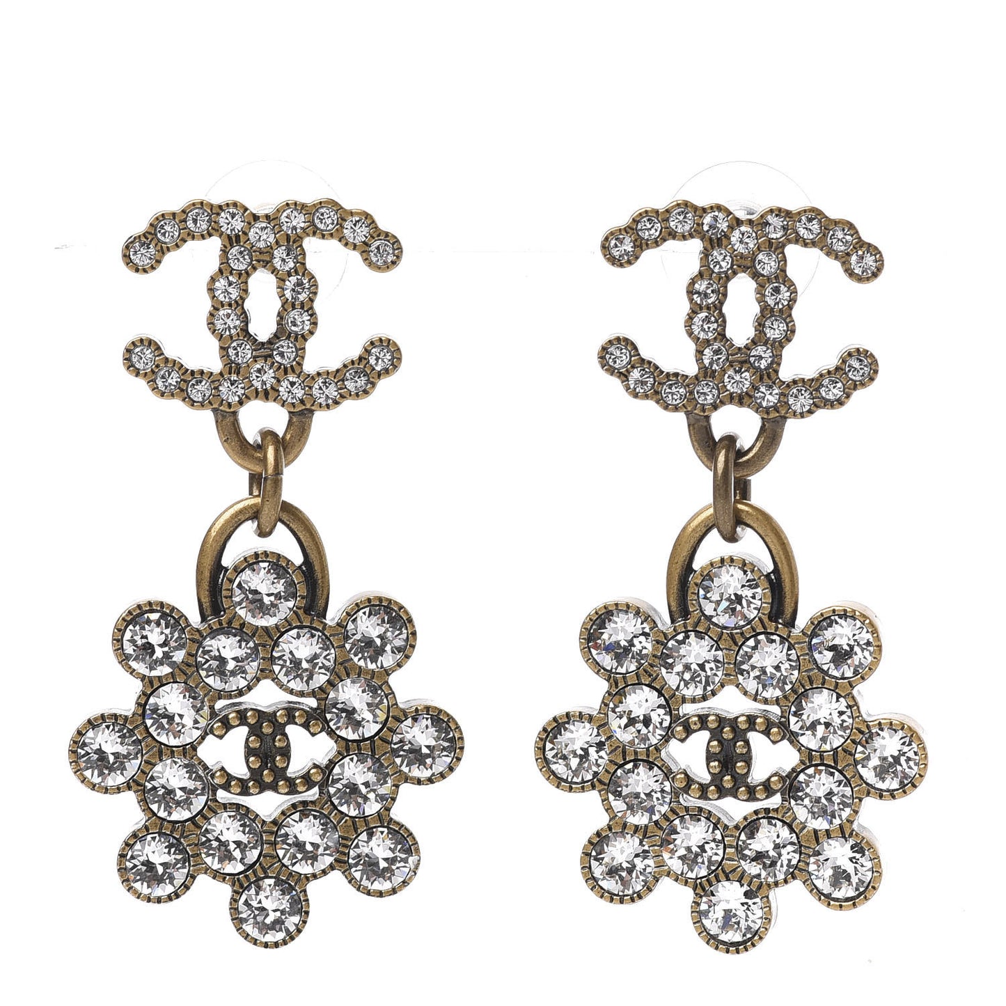 Crystal Strass CC City of Lights Cluster Dangle Earrings Gold