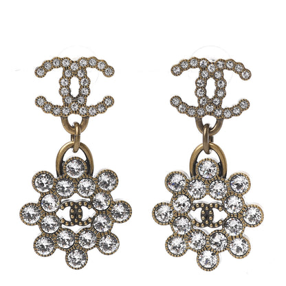 Chanel Crystal Strass CC City of Lights Cluster Dangle Earrings Gold 1 of 4