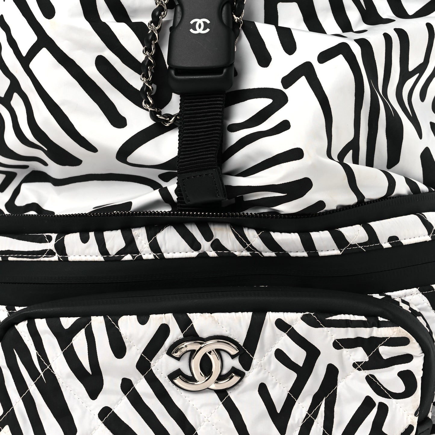 Nylon Printed Quilted Coco Neige Convertible Backpack Black White