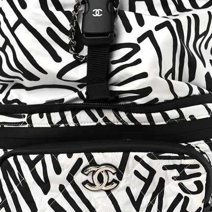 Chanel Nylon Printed Quilted Coco Neige Convertible Backpack Black White 10 of 18