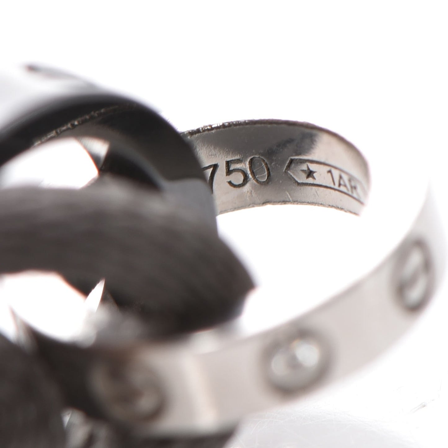 18K White Gold Ceramic 4 Diamond LOVE Cord Bracelet Gray