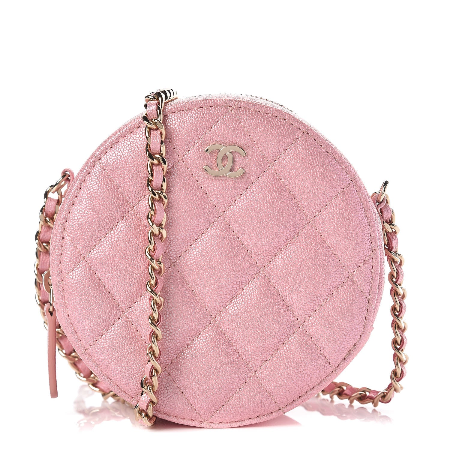 Chanel Iridescent Caviar Quilted Round Clutch With Chain Pink 1 of 10