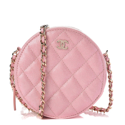 Chanel Iridescent Caviar Quilted Round Clutch With Chain Pink 1 of 10