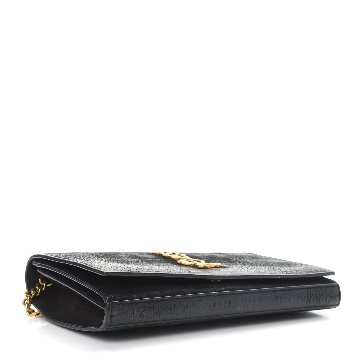 Crocodile Embossed Nubuck Monogram Chain Wallet in Black