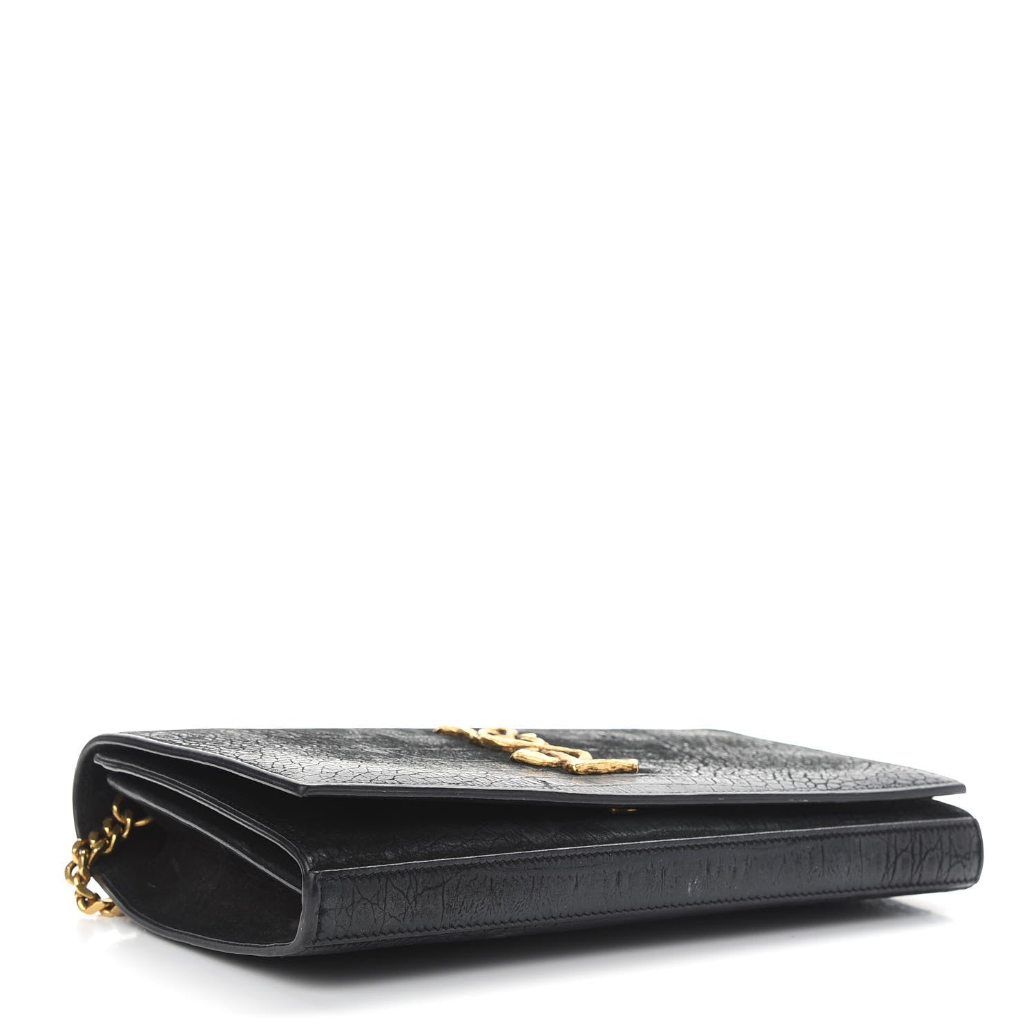 Saint Laurent Crocodile Embossed Nubuck Monogram Chain Wallet in Black 4 of 9