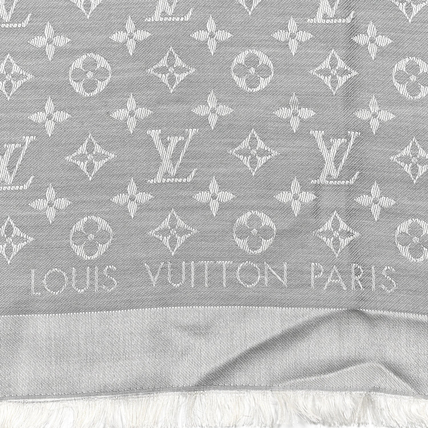 Louis Vuitton Wool Silk Monogram Denim Shawl Pearl Grey 2 of 6