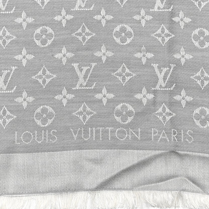 Louis Vuitton Wool Silk Monogram Denim Shawl Pearl Grey 2 of 6