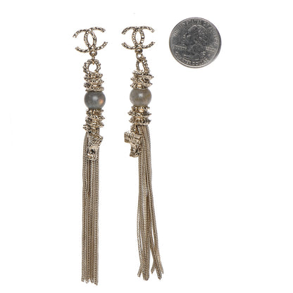 Chanel CC Paris Shanghai Chain Tassel Earrings Gold 2 of 4