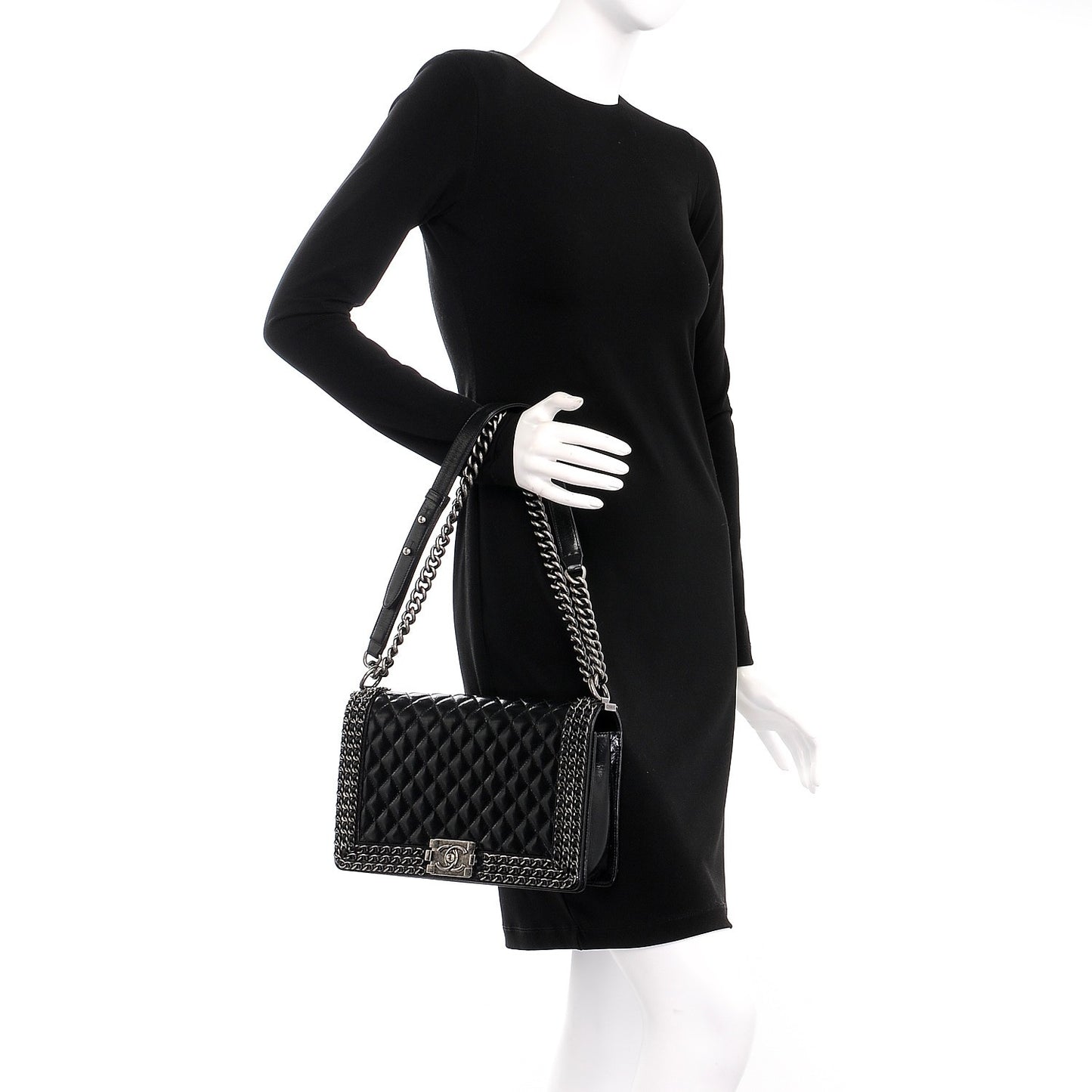 Glazed Calfskin Quilted New Medium Boy Chained Flap Black