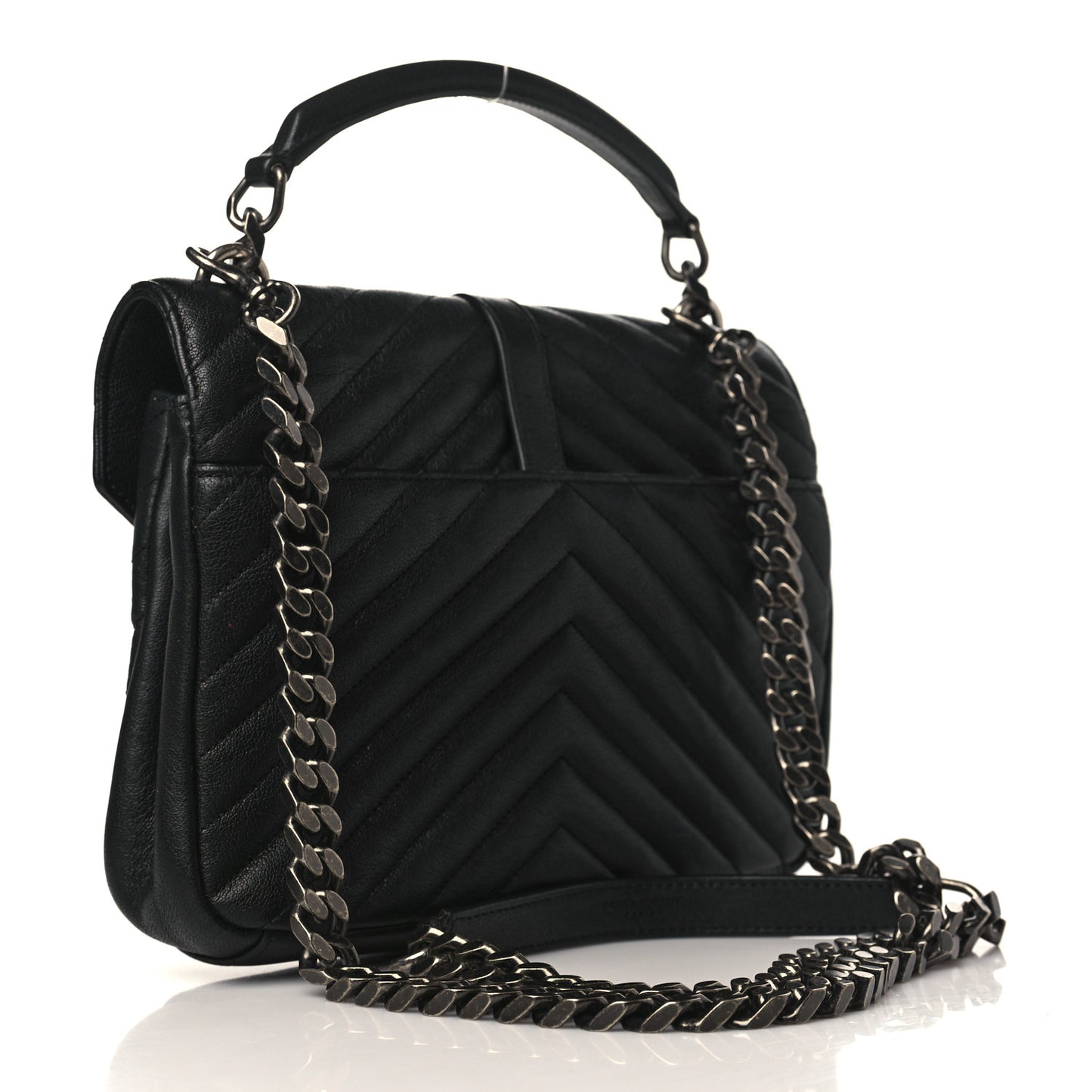 Sheepskin Matelasse Chevron Patchwork Monogram Medium College Bag Black