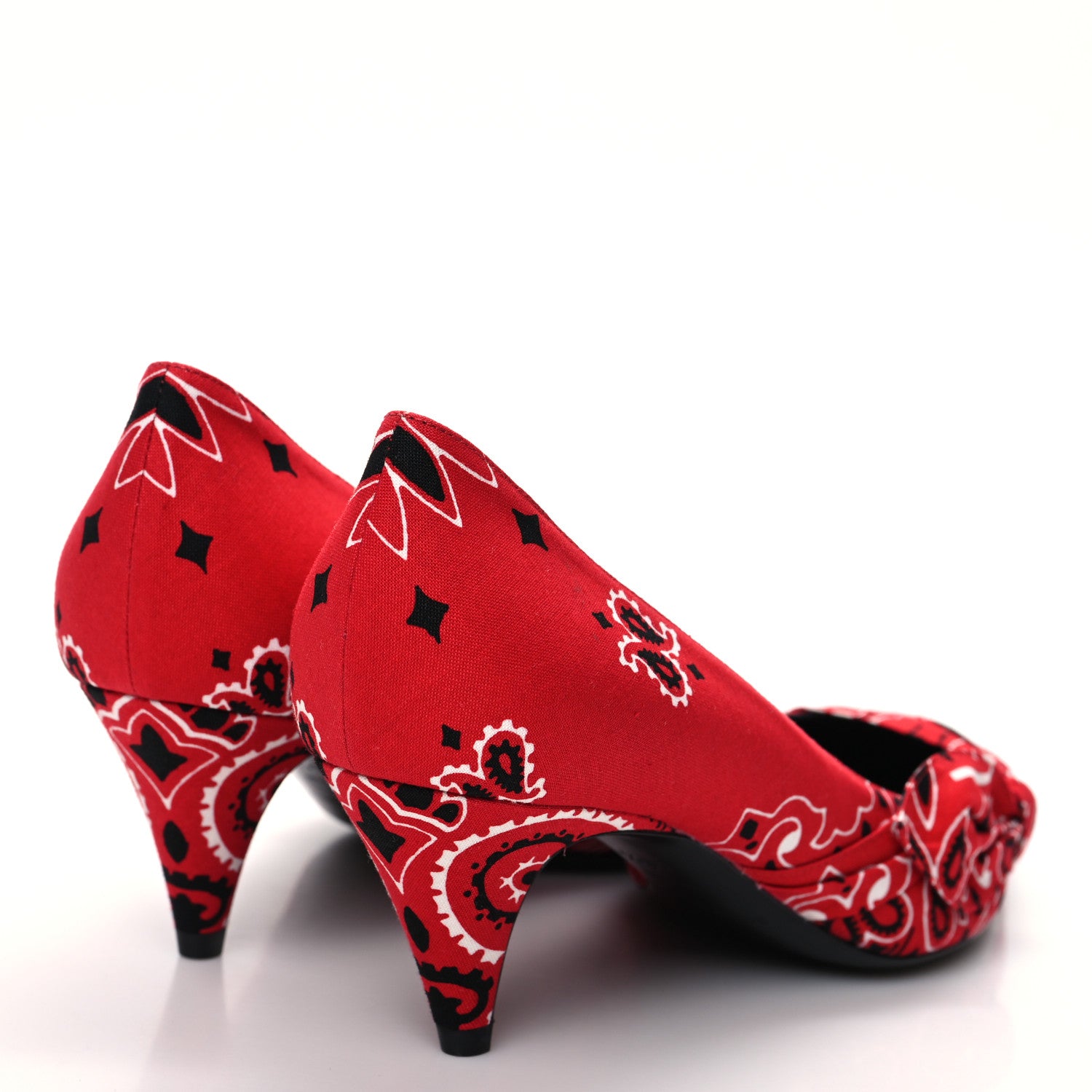 Saint Laurent Bandana Charlotte Kitten Heel Pumps 38.5 Red 4 of 8