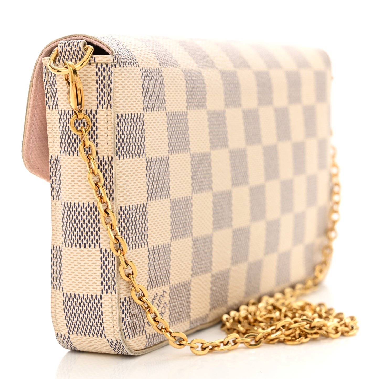 Damier Azur Pochette Felicie Chain Wallet Rose Ballerine
