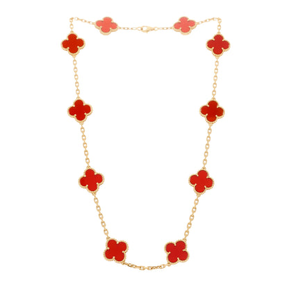 Van Cleef & Arpels 18K Yellow Gold Carnelian 10 Motifs Vintage Alhambra Necklace 3 of 7