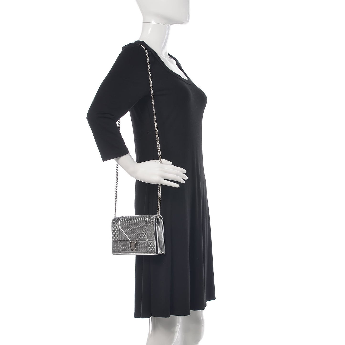 Metallic Patent Micro-Cannage Diorama Wallet on Chain Pouch Silver