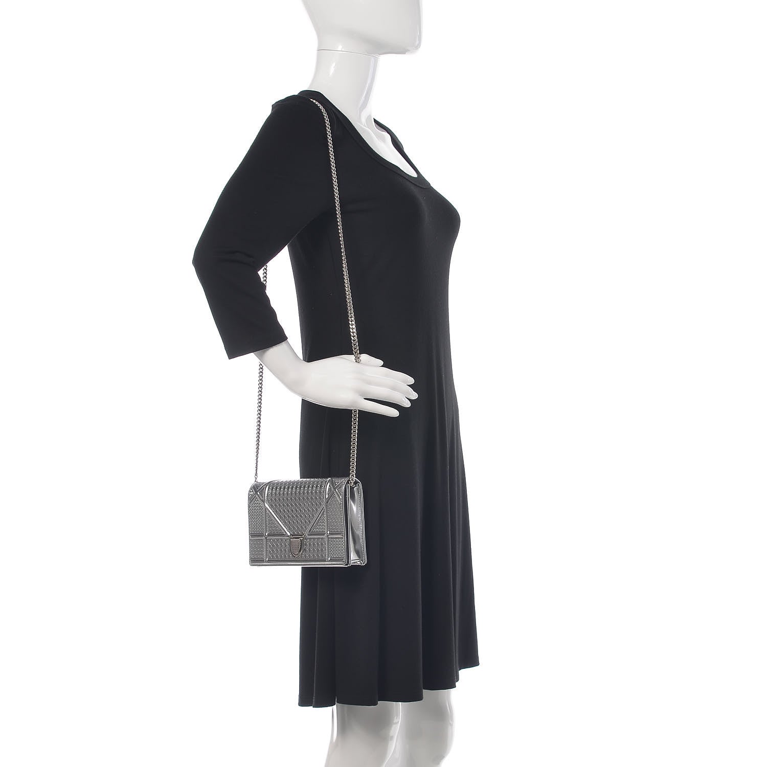 Christian Dior Metallic Patent Micro-Cannage Diorama Wallet on Chain Pouch Silver 2 of 10