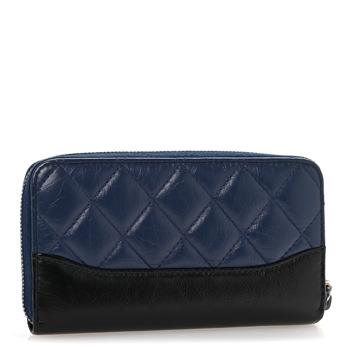 Chanel Aged Calfskin Quilted Small Gabrielle Zip Around Wallet Blue Black 3 of 10