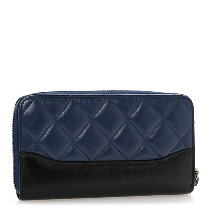 Chanel Aged Calfskin Quilted Small Gabrielle Zip Around Wallet Blue Black 3 of 10