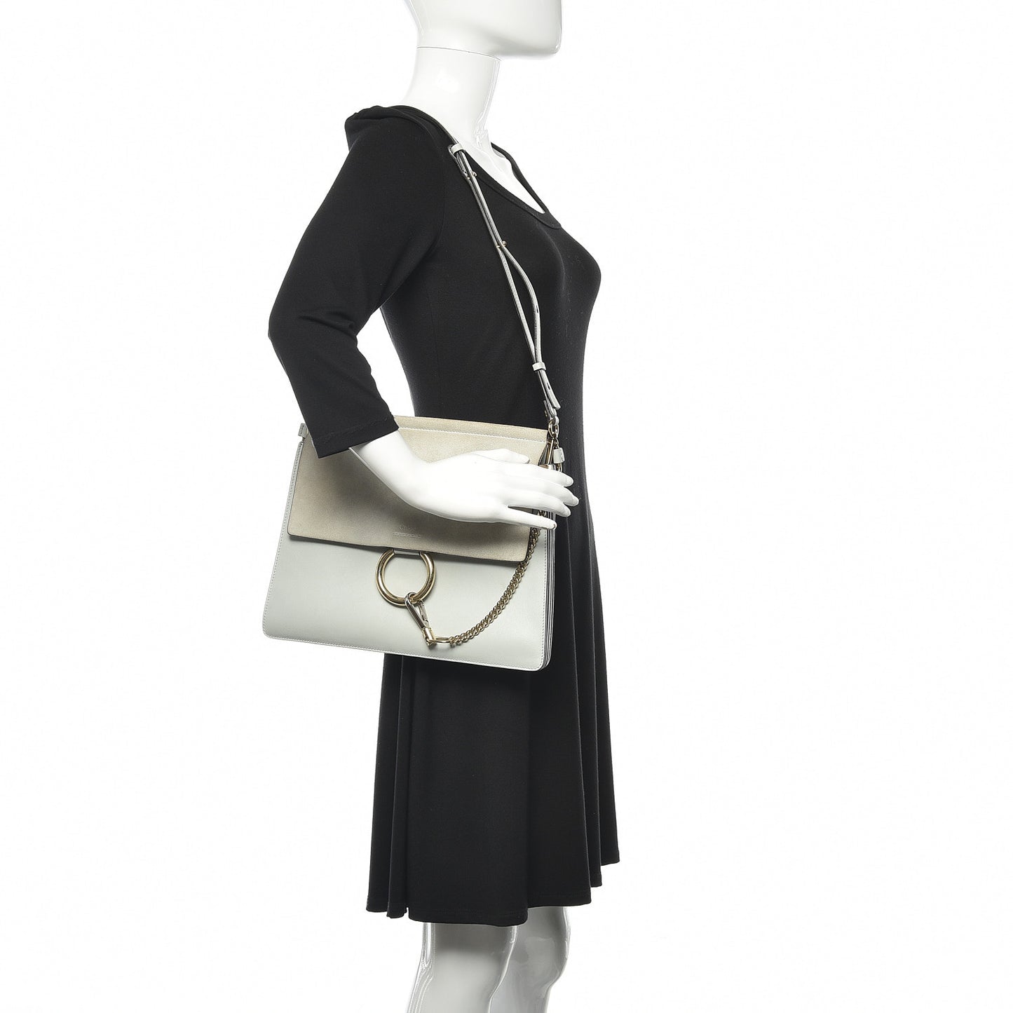 Calfskin Suede Medium Faye Shoulder Bag Airy Grey