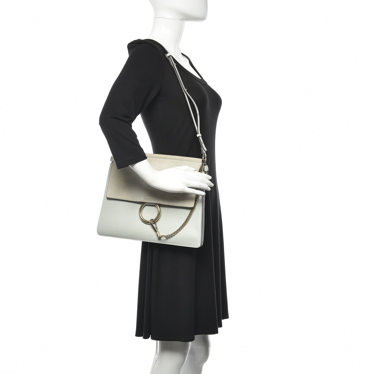 Chloe Calfskin Suede Medium Faye Shoulder Bag Airy Grey 2 of 15