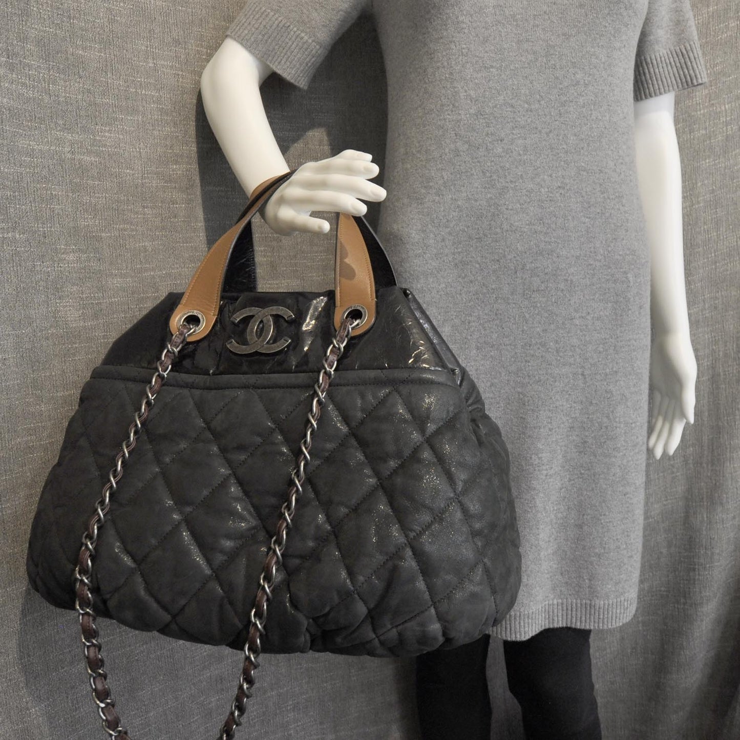 Leather Large In The Mix Tote Black