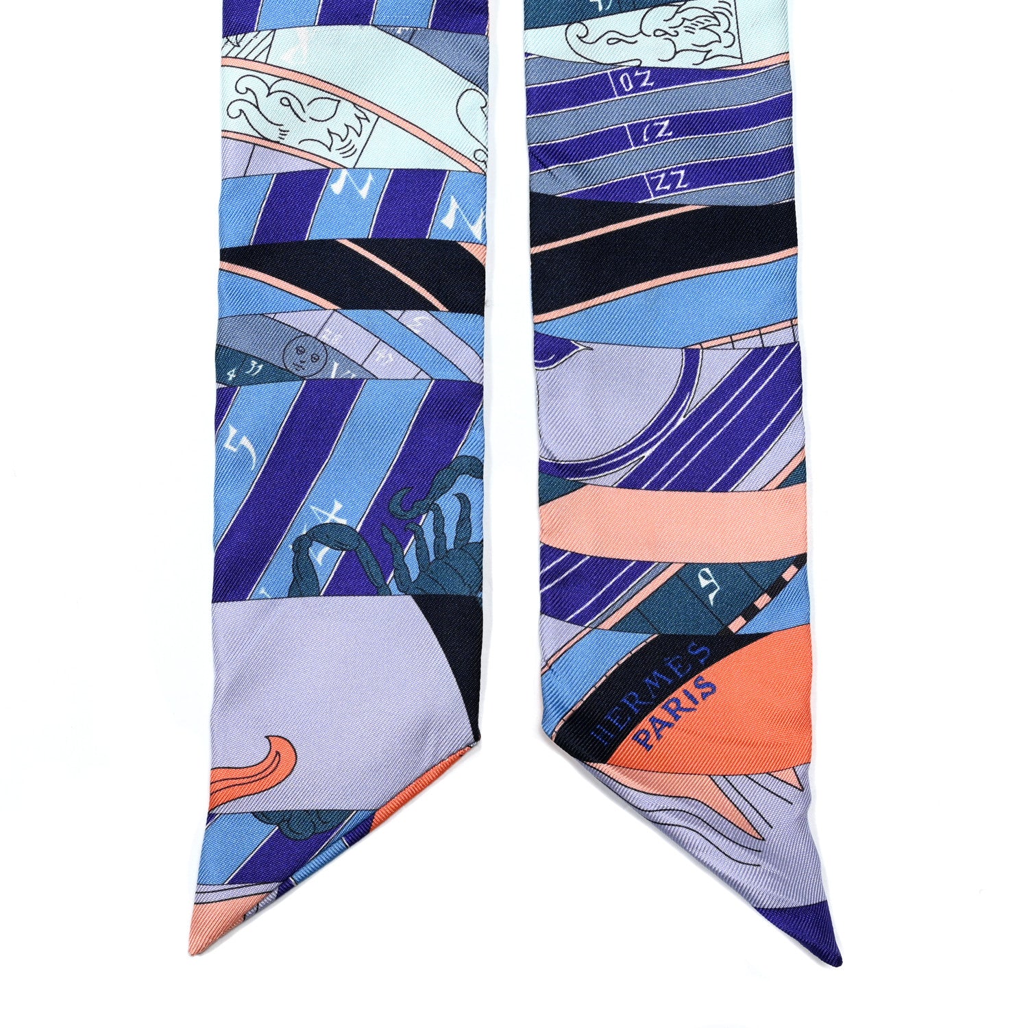 Hermes Silk Astrologie Nouvelle Twilly Ultraviolet Bleu Corail 2 of 5
