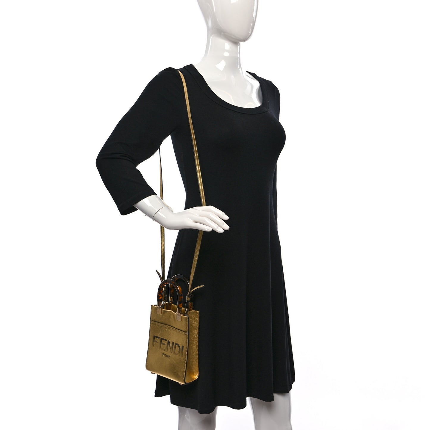 Vitello Catalan Mirror Plexiglass Mini Fendi Sunshine Shopper Tote Gold