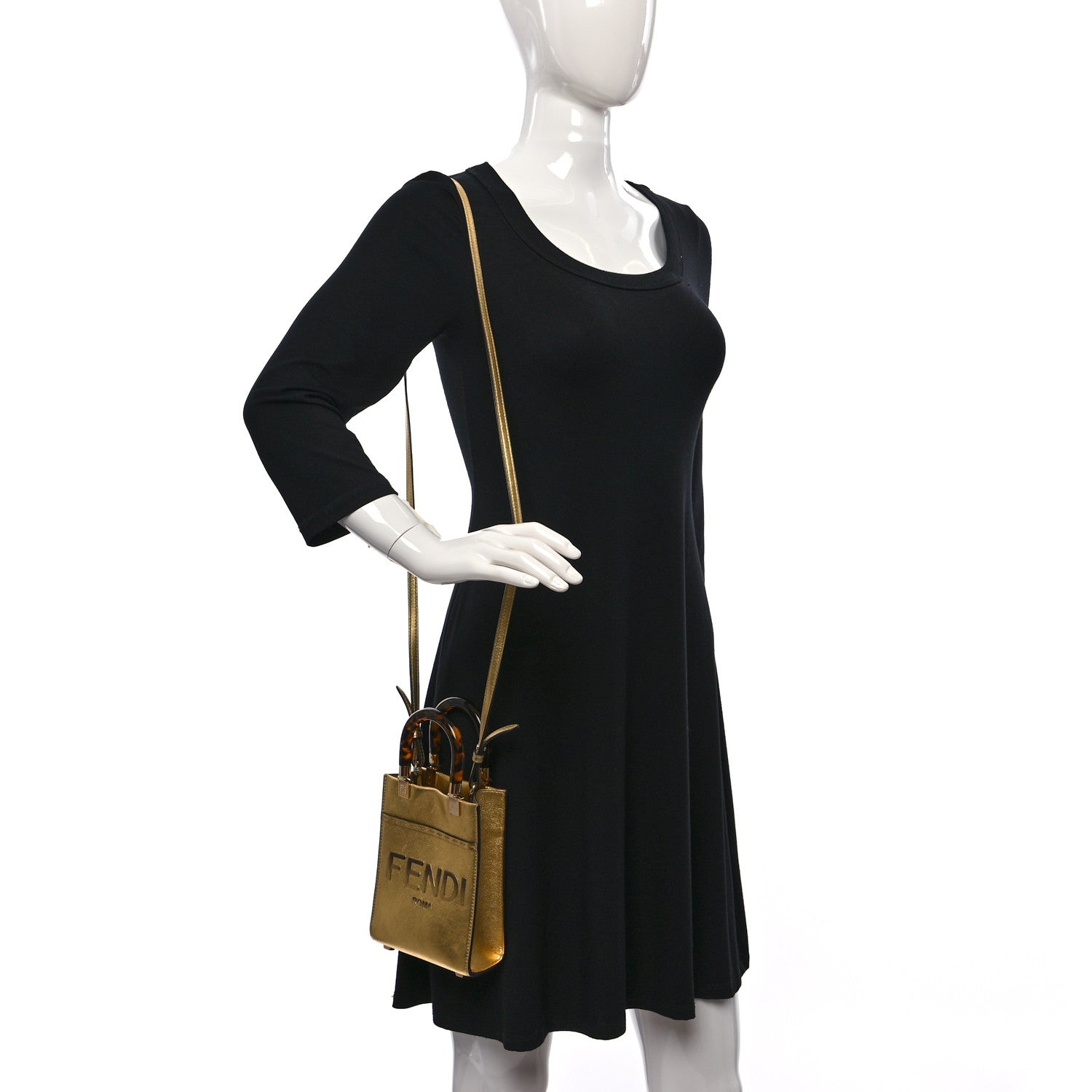 Fendi Vitello Catalan Mirror Plexiglass Mini Fendi Sunshine Shopper Tote Gold 2 of 9