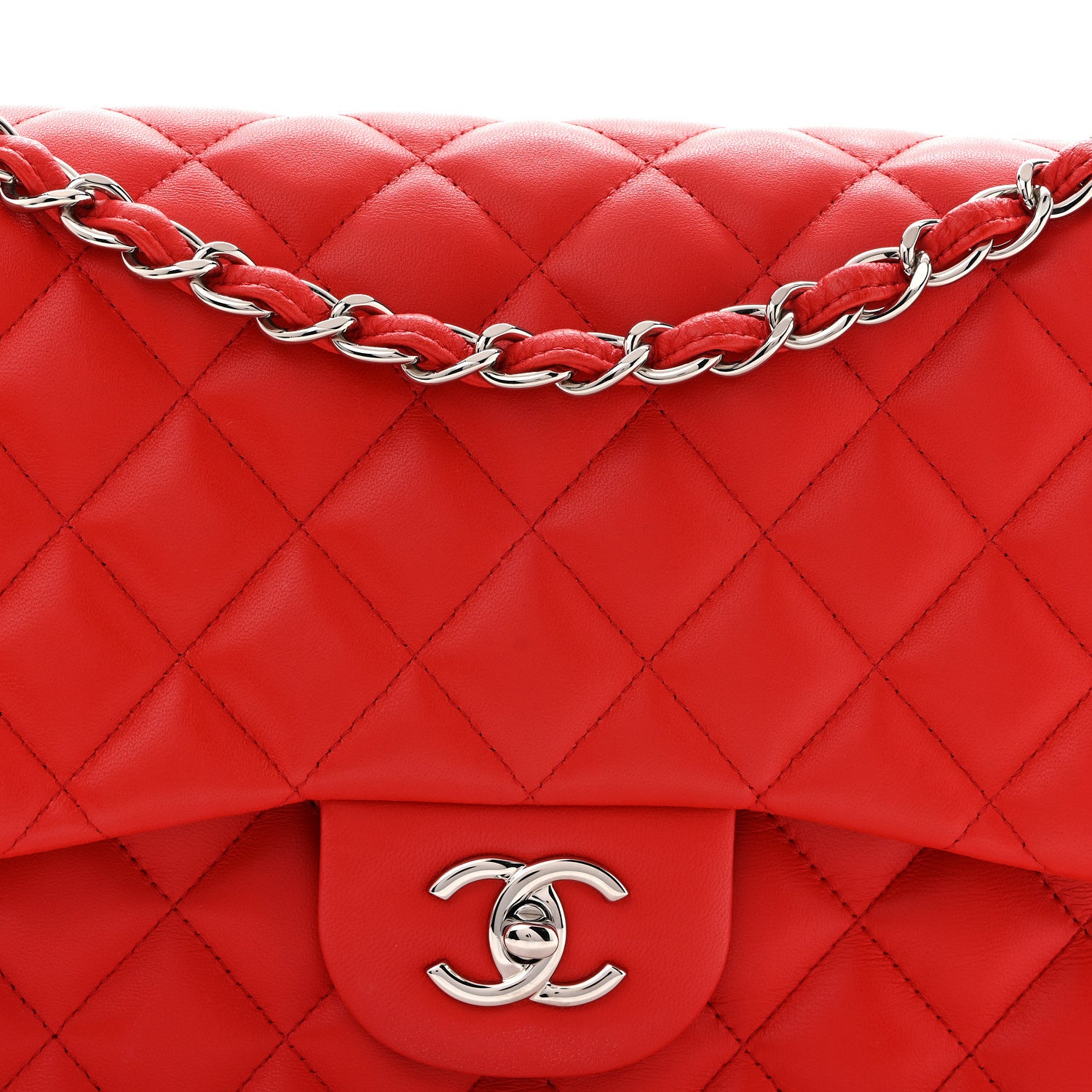 Chanel Lambskin Quilted Jumbo Double Flap Red 8 of 12