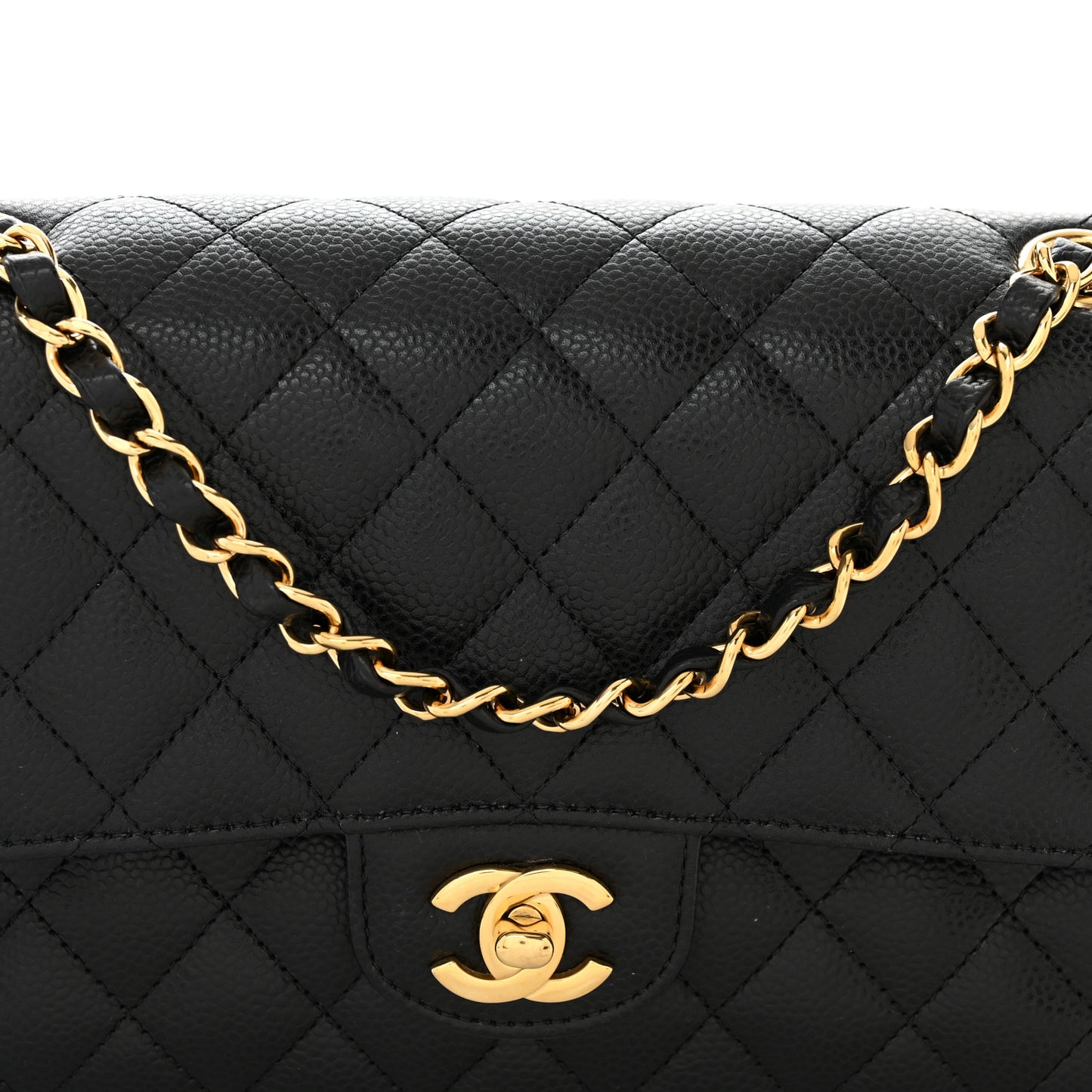 Caviar Quilted Medium Double Flap Black