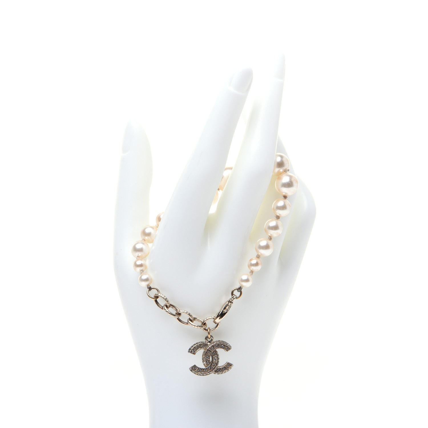 Chanel Graduated Pearl Crystal CC Bracelet Gold 2 of 11