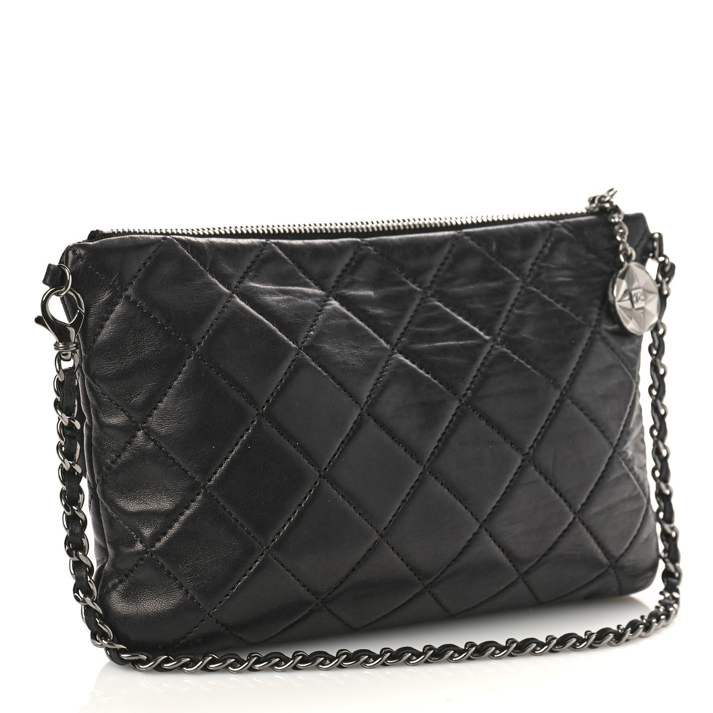 Lambskin Quilted Mineral Nights Flap Wristlet Black