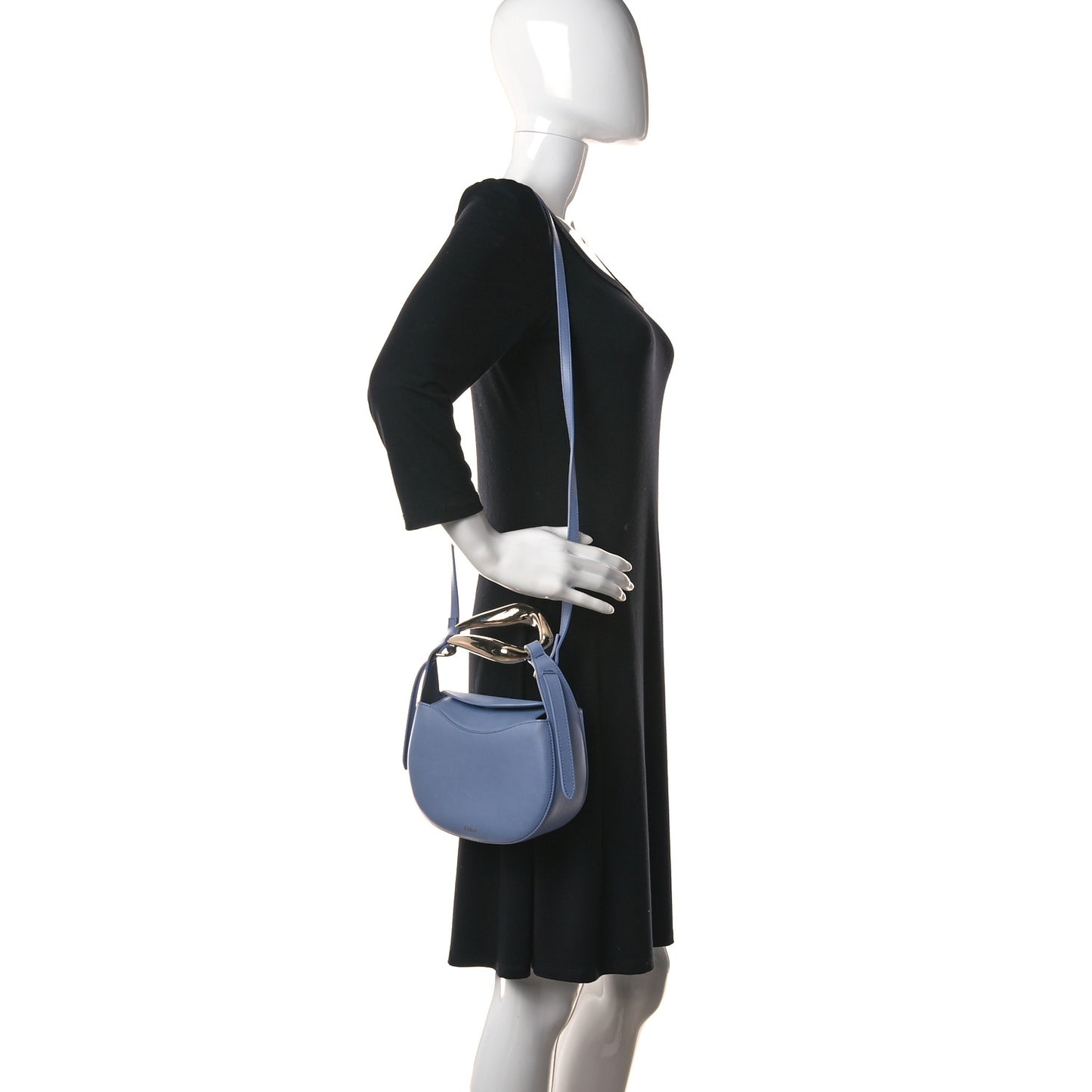 Small Grain Calfskin Kiss Bag Gentle Blue