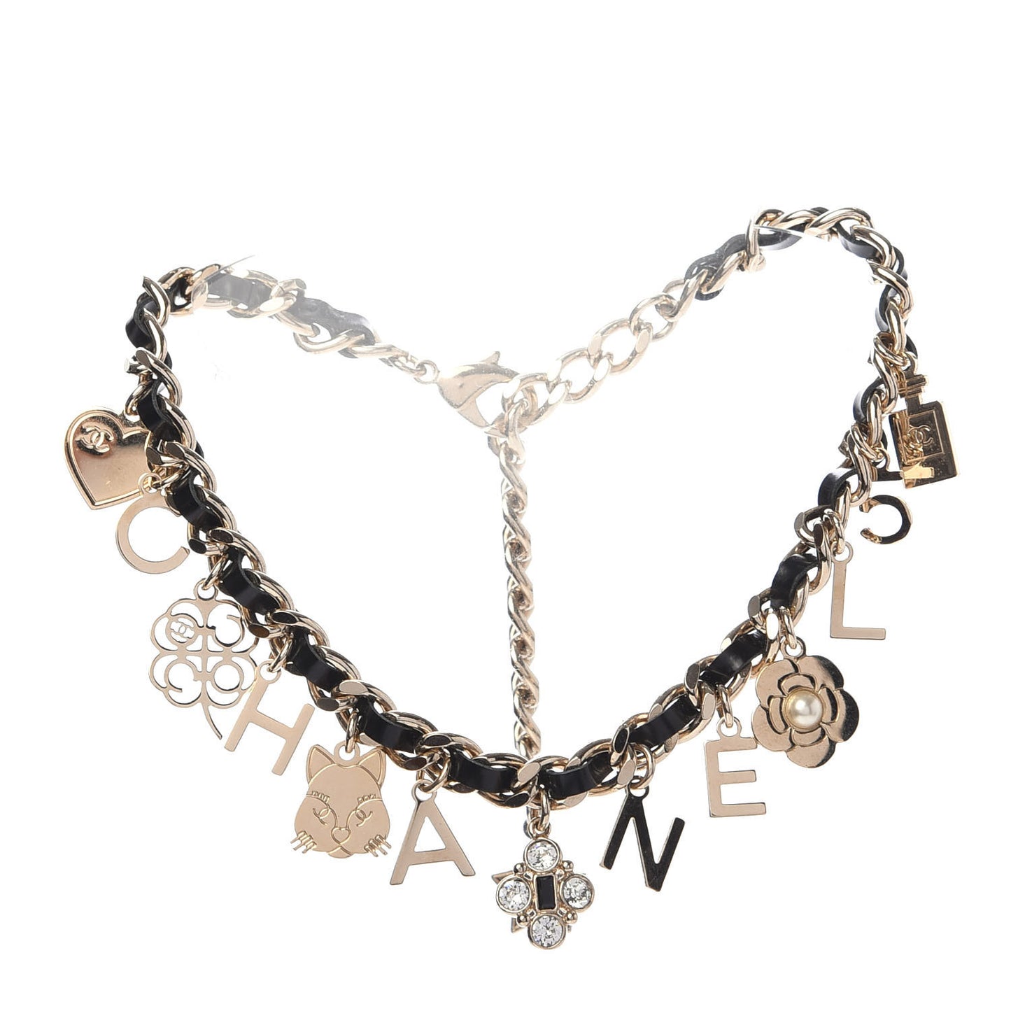 Lambskin Crystal CC Logo Charming Choker Gold Black