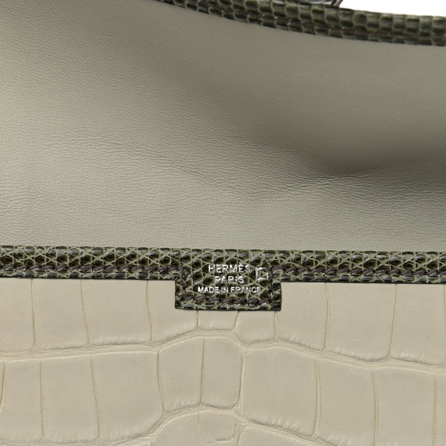 Hermes Matte Alligator Lizard Jige Duo Clutch Beton Vert Olive 6 of 8