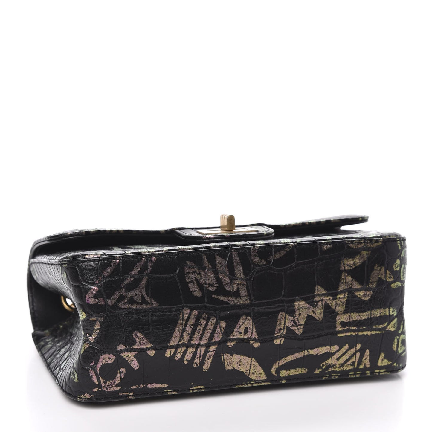 Calfskin Crocodile Embossed Graffiti 2.55 Mini Cocodile Reissue Flap Black Pink