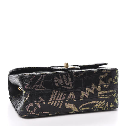 Chanel Calfskin Crocodile Embossed Graffiti 2.55 Mini Cocodile Reissue Flap Black Pink 4 of 12