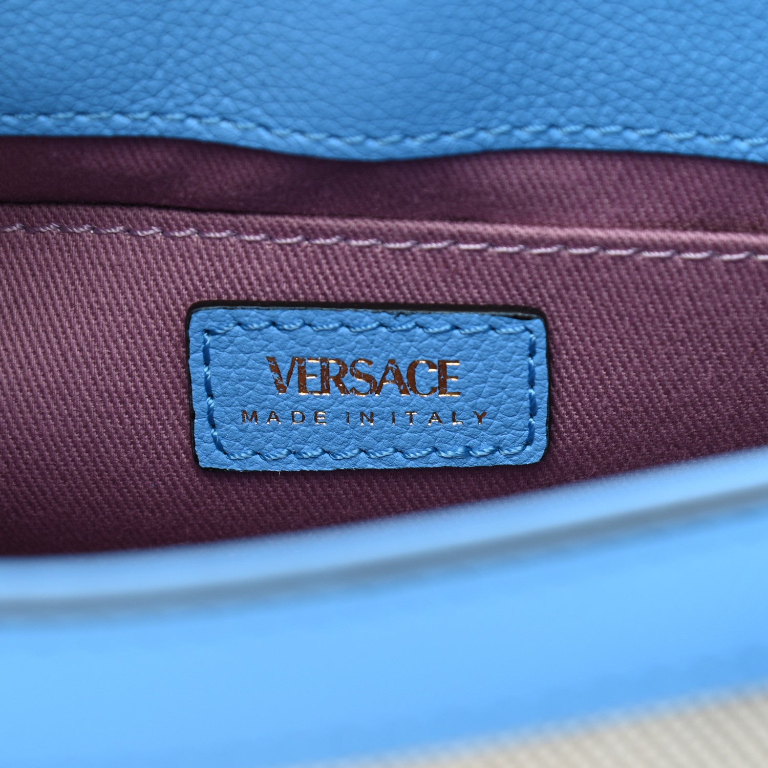 Versace Calfskin Canvas Medusa Small Top Handle Handbag Blue 6 of 9