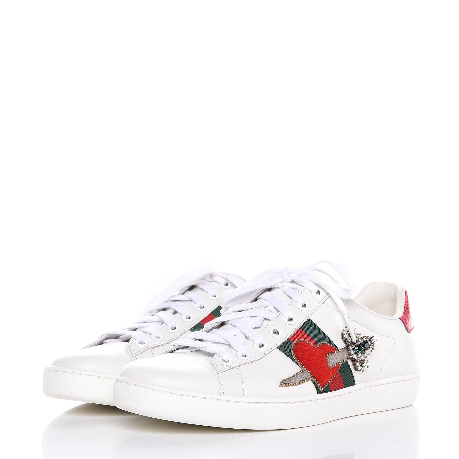 Gucci Calfskin Ayers Web Pierced Heart Embroidered New Ace Sneakers 38.5 White 3 of 11