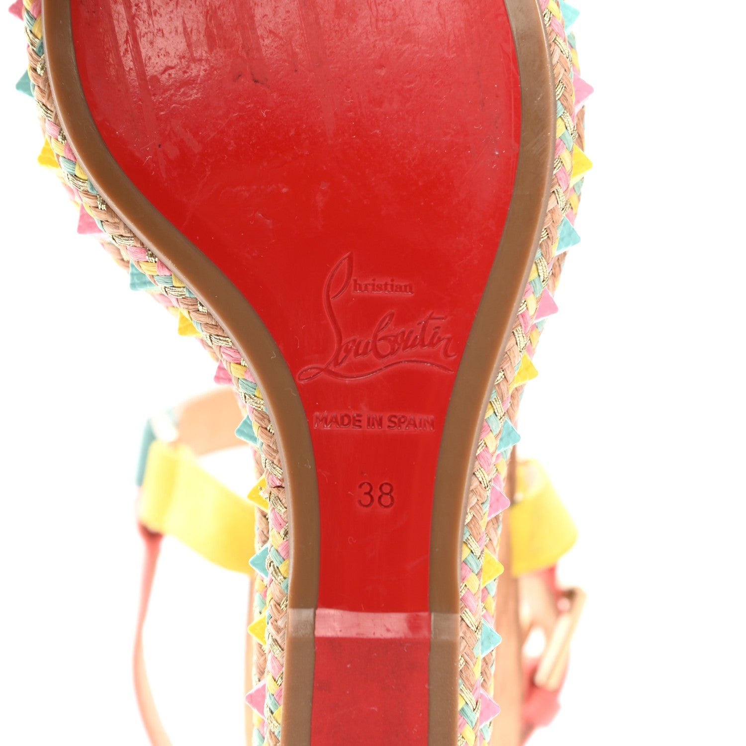 Christian Louboutin Veau Velours Pyraclou 110 Wedge Sandals 38 Biscotto 7 of 8