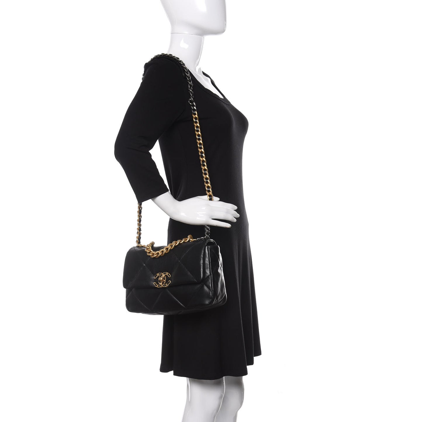Shiny Goatskin Quilted Medium Chanel 19 Flap Black