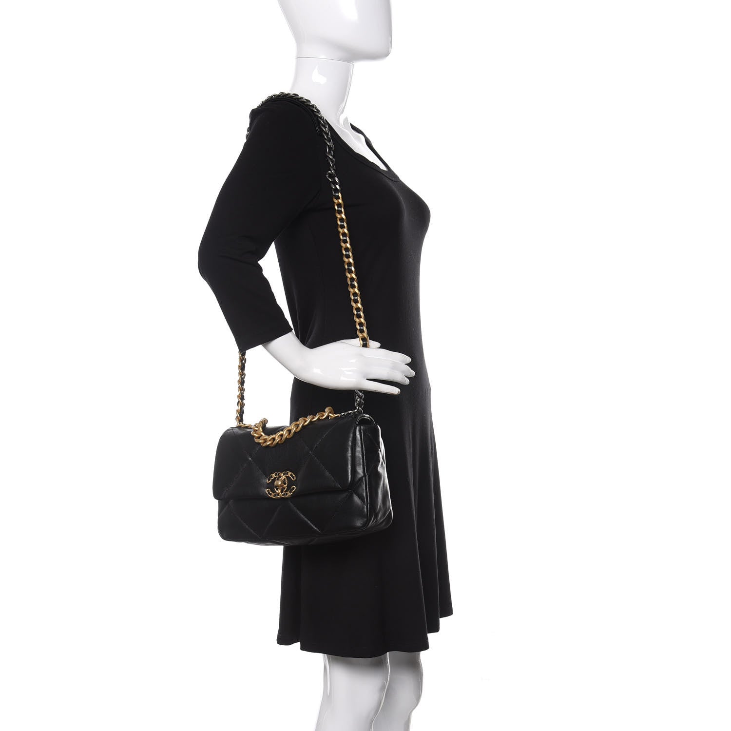 Chanel Shiny Goatskin Quilted Medium Chanel 19 Flap Black 2 of 11